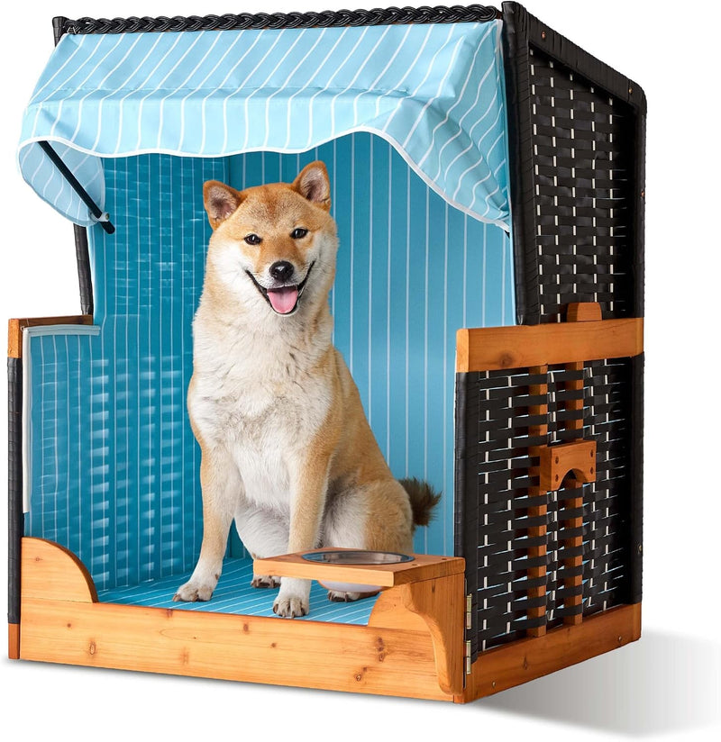 Dog Beach Chair with Rattan Frame Canopy Bowl