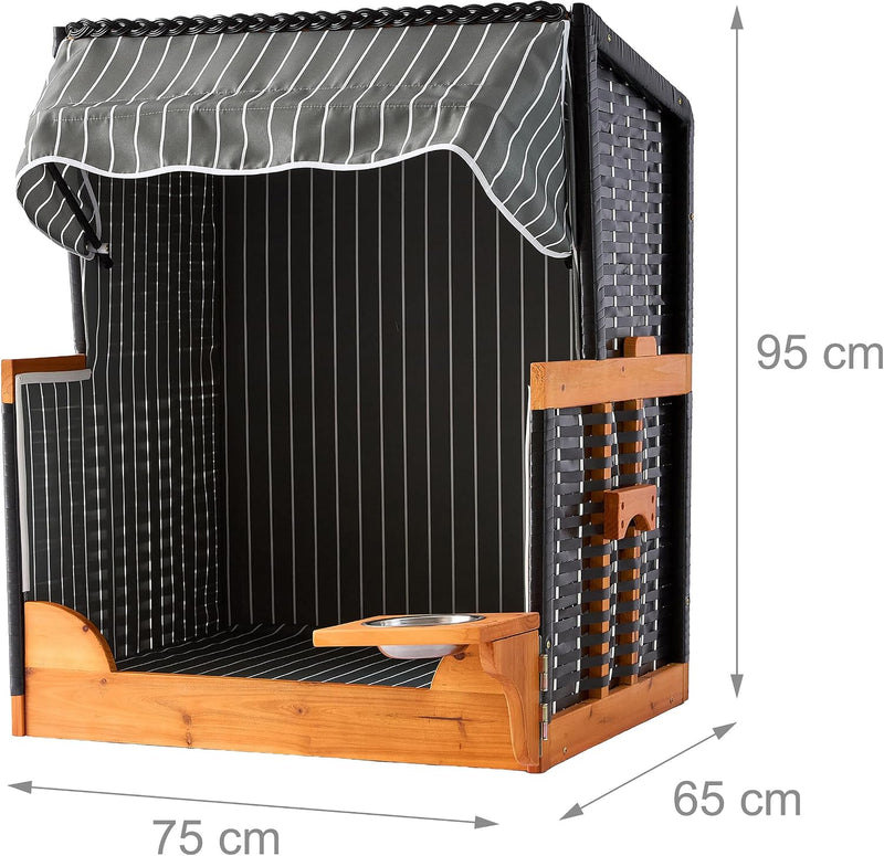 Dog Beach Chair with Rattan Frame Canopy Bowl