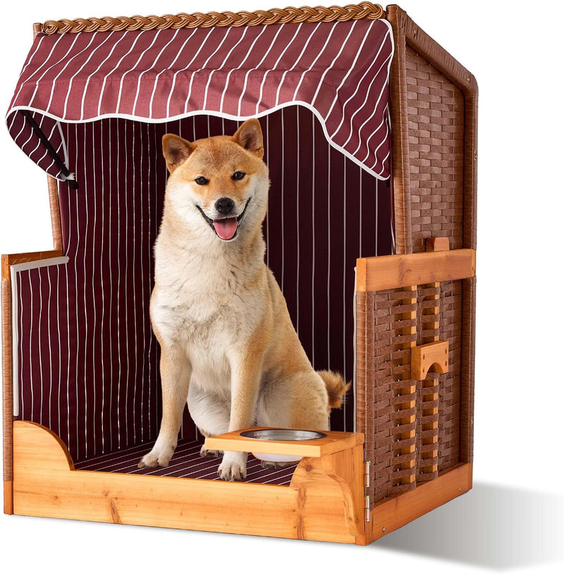 Dog Beach Chair with Rattan Frame Canopy Bowl