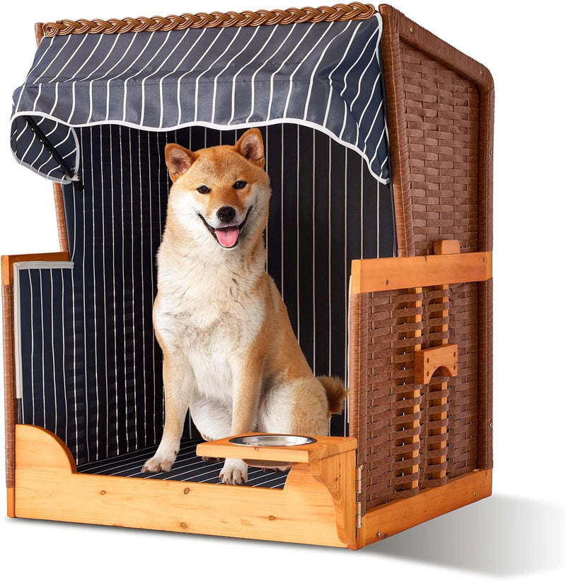 Dog Beach Chair with Rattan Frame Canopy Bowl