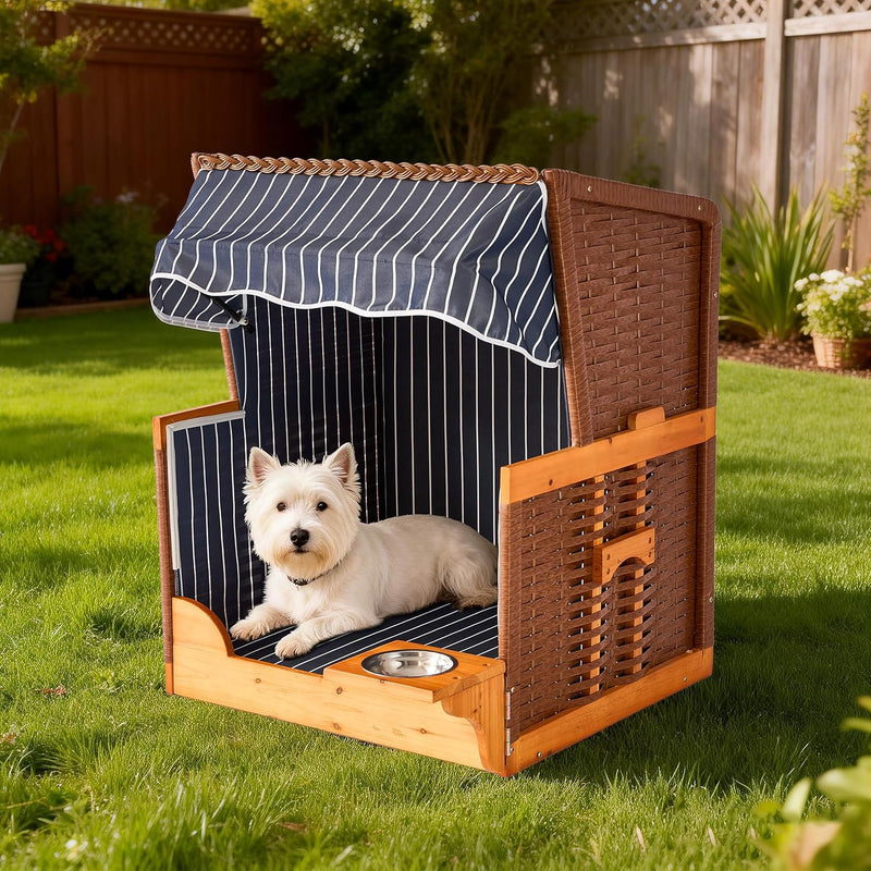 Dog Beach Chair with Rattan Frame Canopy Bowl