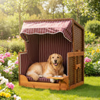 Dog Beach Chair with Rattan Frame Canopy Bowl