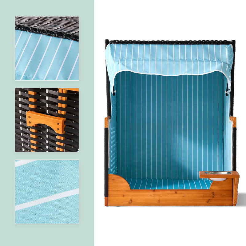 Dog Beach Chair with Rattan Frame Canopy Bowl