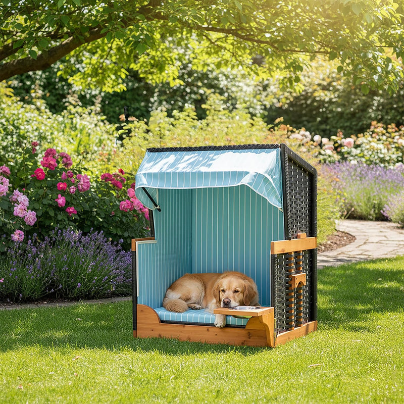 Dog Beach Chair with Rattan Frame Canopy Bowl