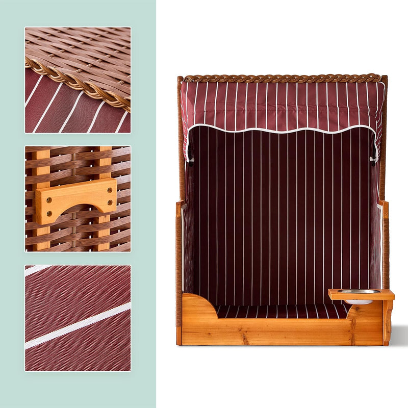 Dog Beach Chair with Rattan Frame Canopy Bowl