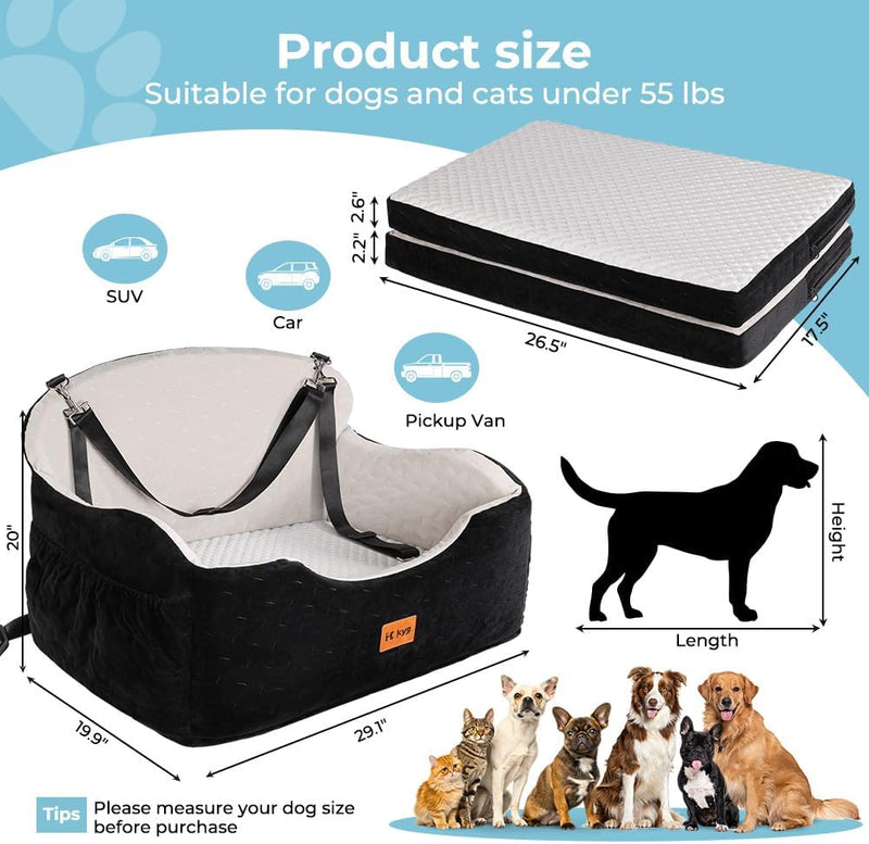 Dog Car Seat for Back Bed with -Sided