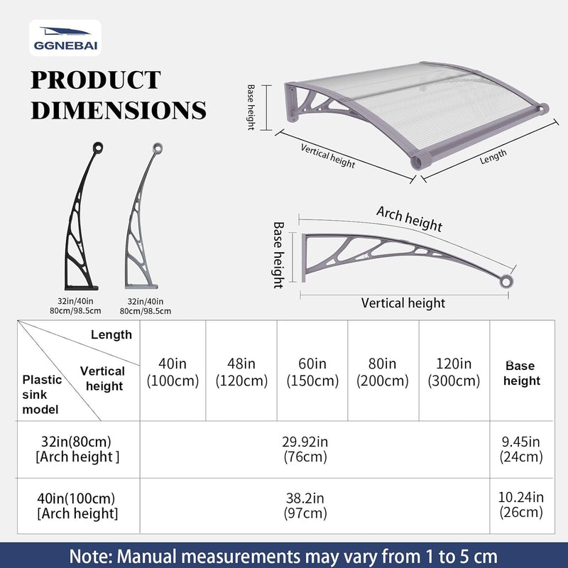 Door Canopy Outdoor Awning with Drainage