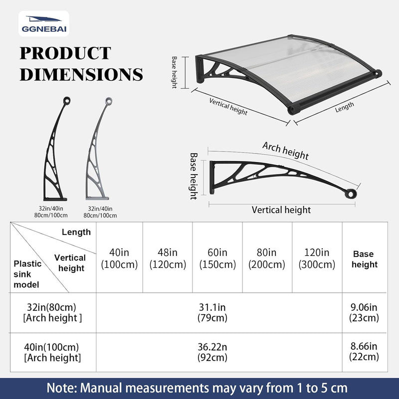 Door Canopy Outdoor Awning with Drainage