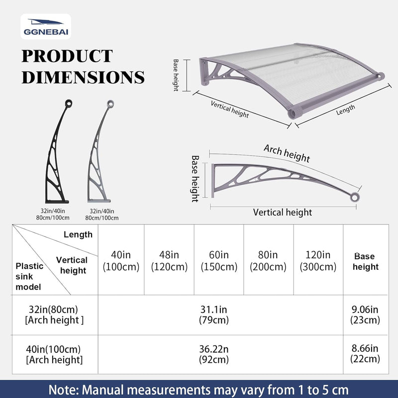 Door Canopy Outdoor Awning with Drainage