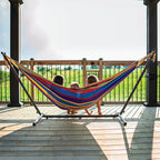 Double Cotton Hammock with Space-Saving Steel Stand