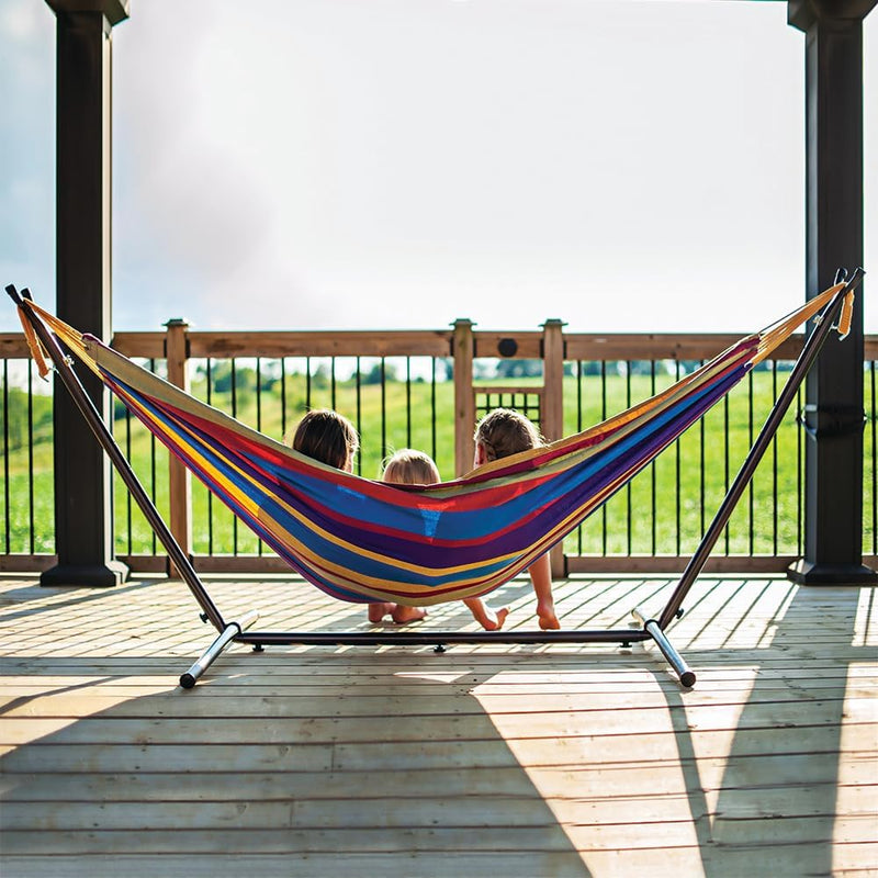 Double Cotton Hammock with Space-Saving Steel Stand