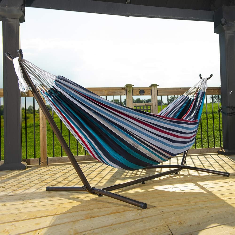 Double Cotton Hammock with Space-Saving Steel Stand