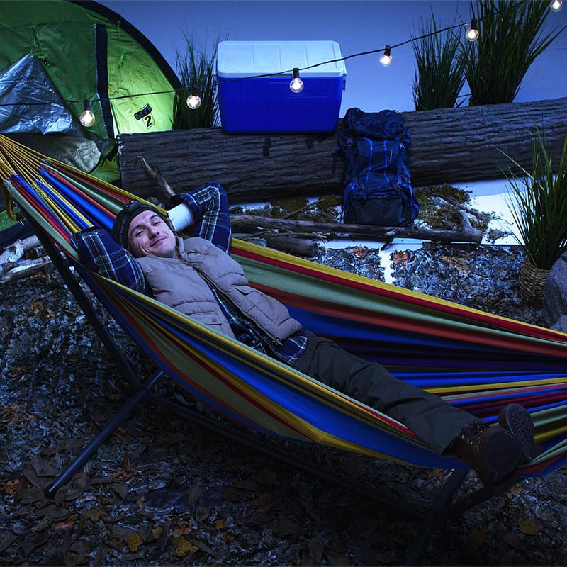 Double Cotton Hammock with Space-Saving Steel Stand
