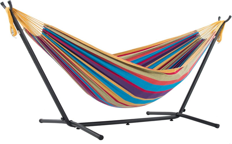 Double Cotton Hammock with Space-Saving Steel Stand