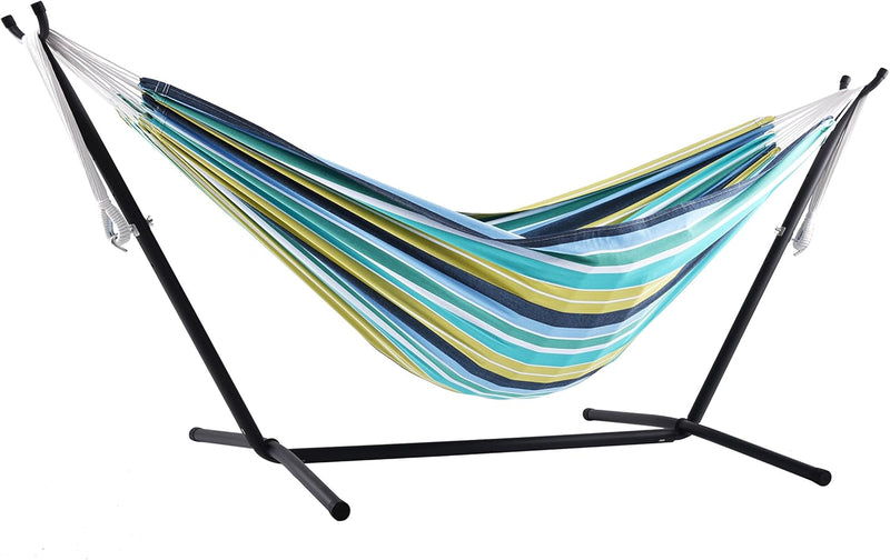 Double Cotton Hammock with Space-Saving Steel Stand