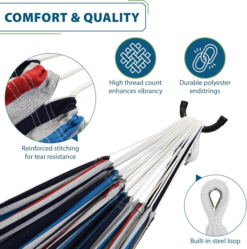 Double Cotton Hammock with Space-Saving Steel Stand