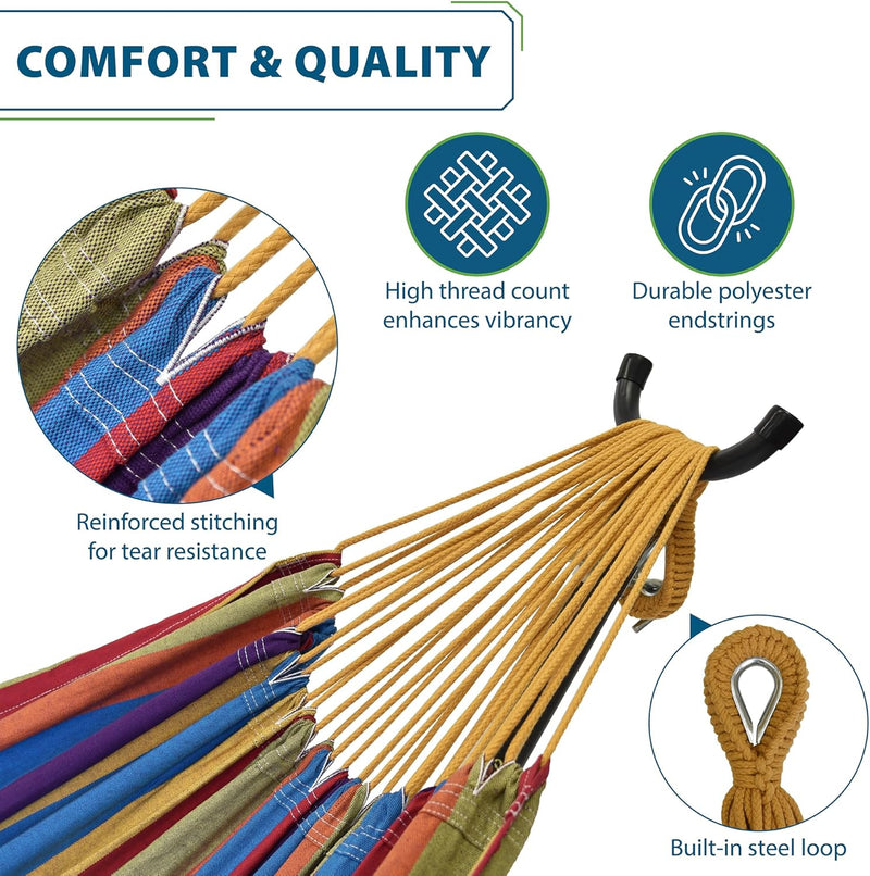 Double Cotton Hammock with Space-Saving Steel Stand