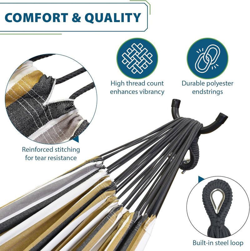 Double Cotton Hammock with Space-Saving Steel Stand