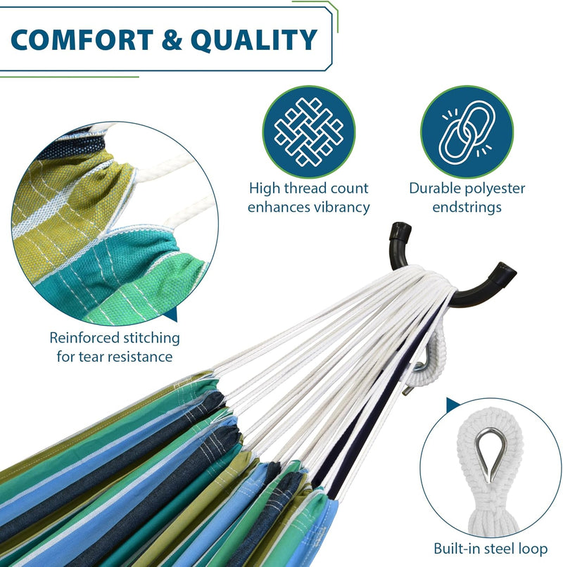 Double Cotton Hammock with Space-Saving Steel Stand