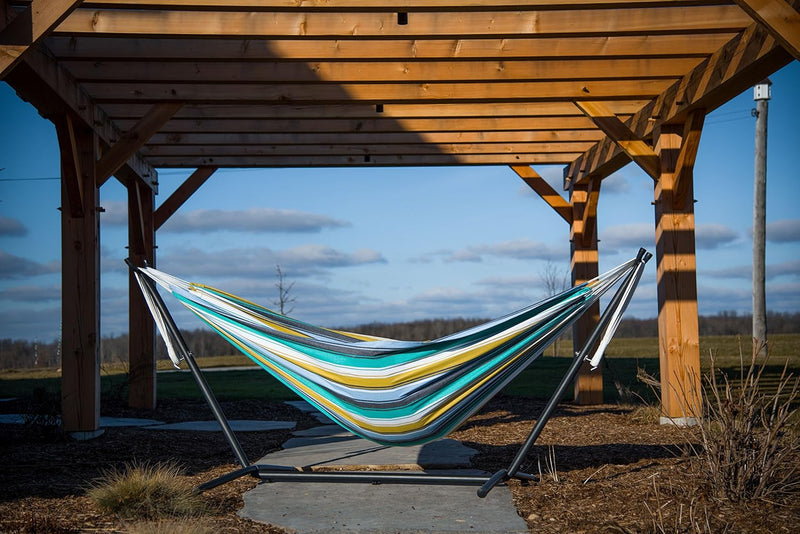 Double Cotton Hammock with Space-Saving Steel Stand