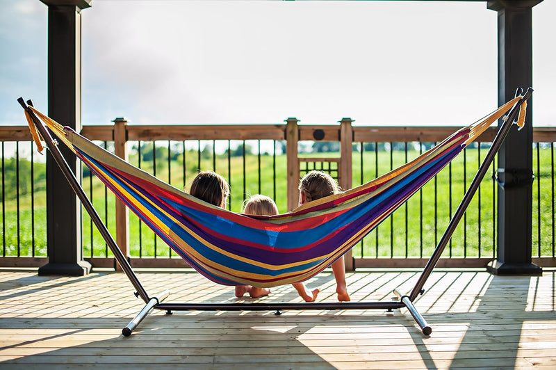 Double Cotton Hammock with Space-Saving Steel Stand