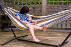 Double Cotton Hammock with Space-Saving Steel Stand
