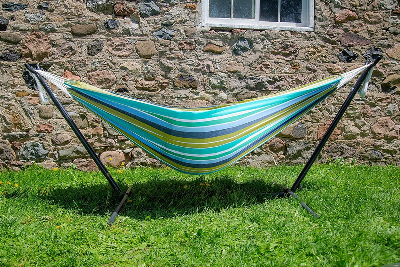 Double Cotton Hammock with Space-Saving Steel Stand