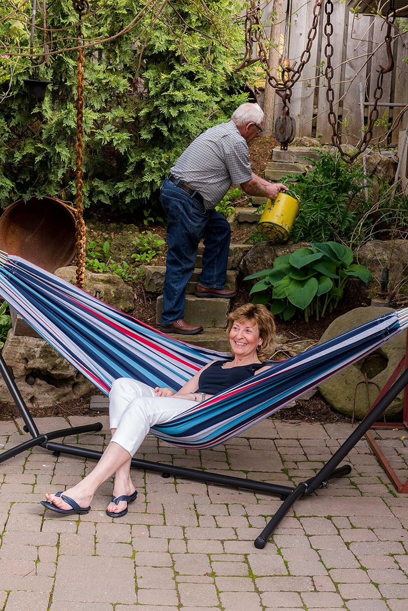 Double Cotton Hammock with Space-Saving Steel Stand
