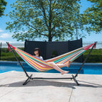 Double Cotton Hammock with Space-Saving Steel Stand