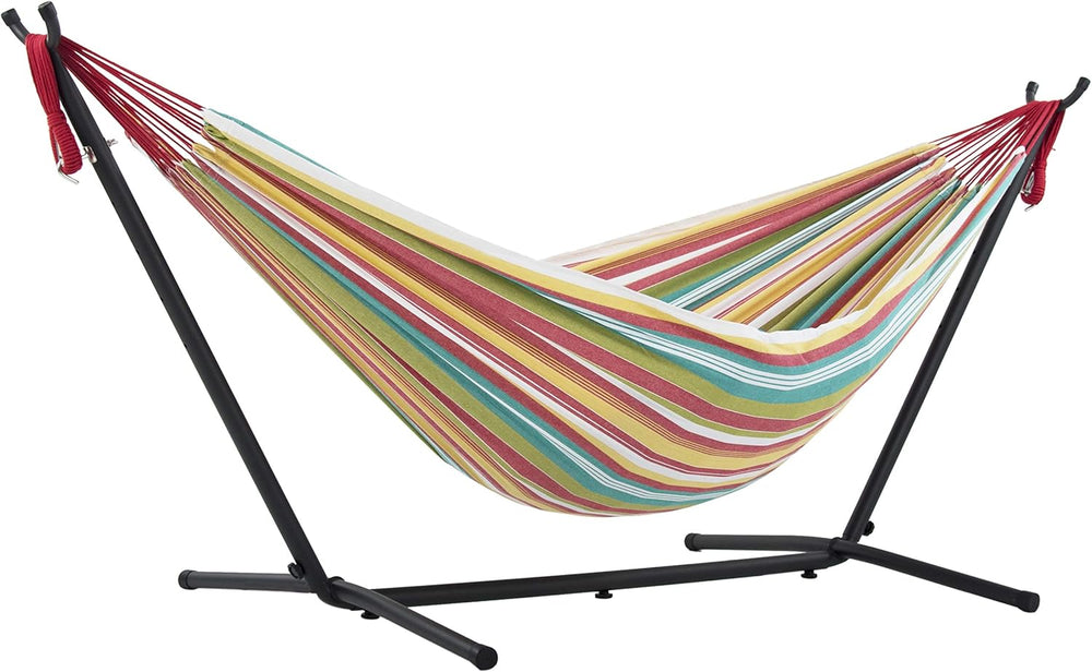 Double Cotton Hammock with Space-Saving Steel Stand