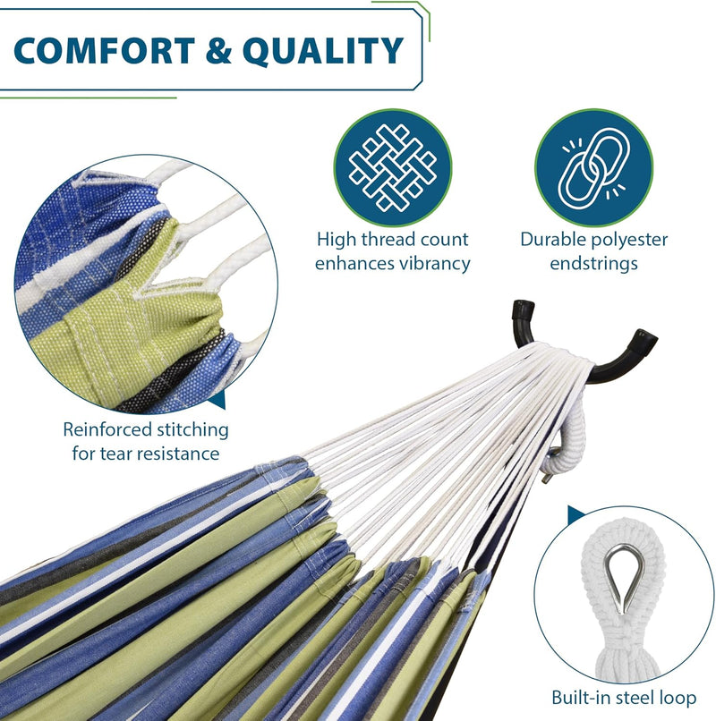 Double Cotton Hammock with Space-Saving Steel Stand