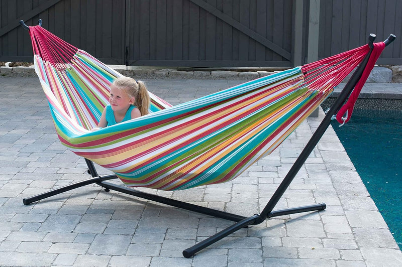 Double Cotton Hammock with Space-Saving Steel Stand