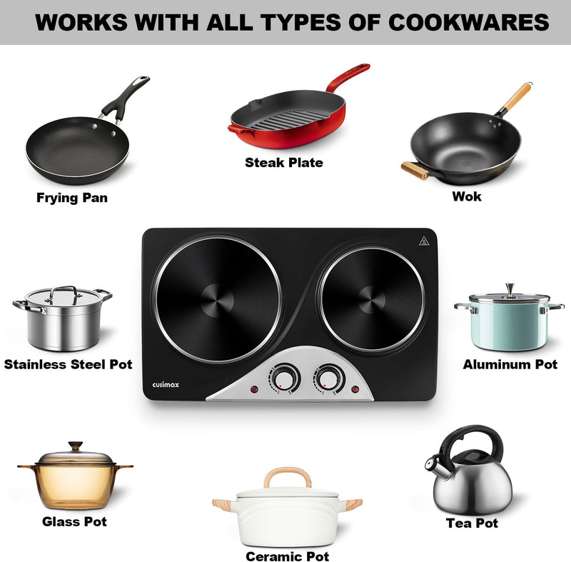 Double Electric Hob Portable Ceramic Hot Plate 2400W