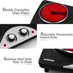 Double Electric Hob Portable Ceramic Hot Plate 2400W