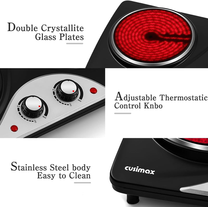 Double Electric Hob Portable Ceramic Hot Plate 2400W