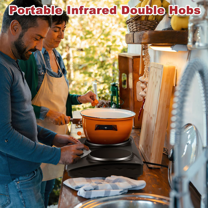Double Electric Hob Portable Ceramic Hot Plate 2400W