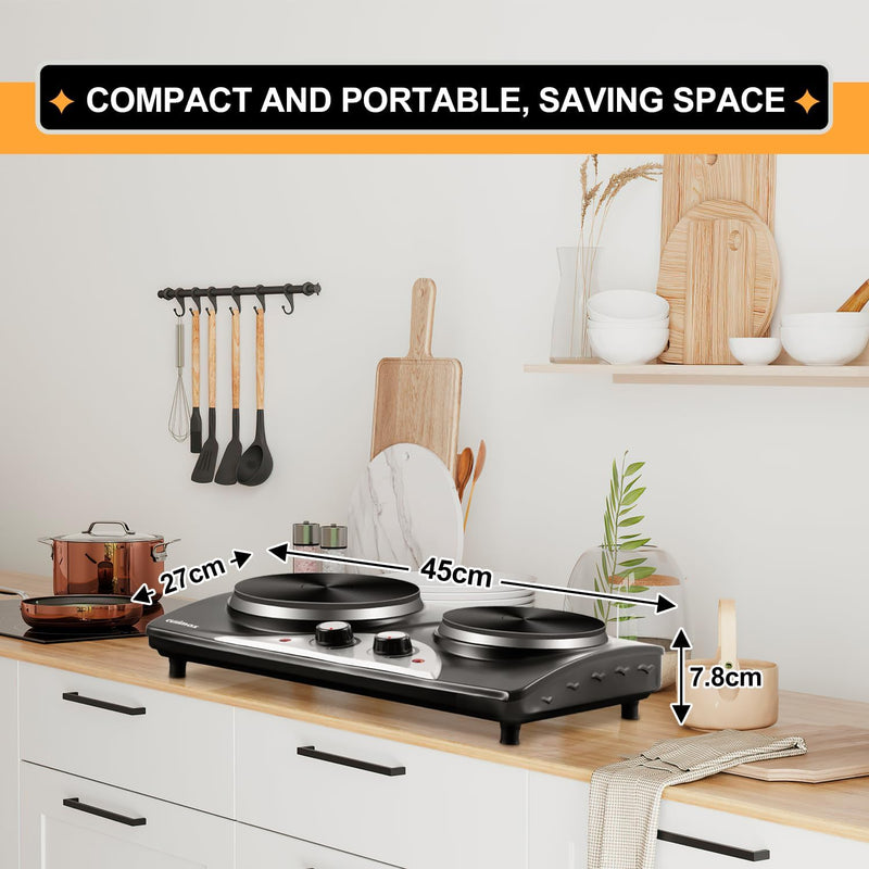 Double Electric Hob Portable Ceramic Hot Plate 2400W