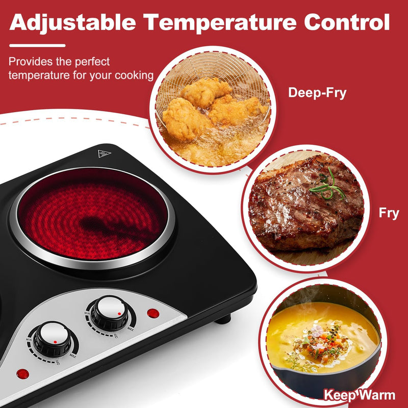 Double Electric Hob Portable Ceramic Hot Plate 2400W