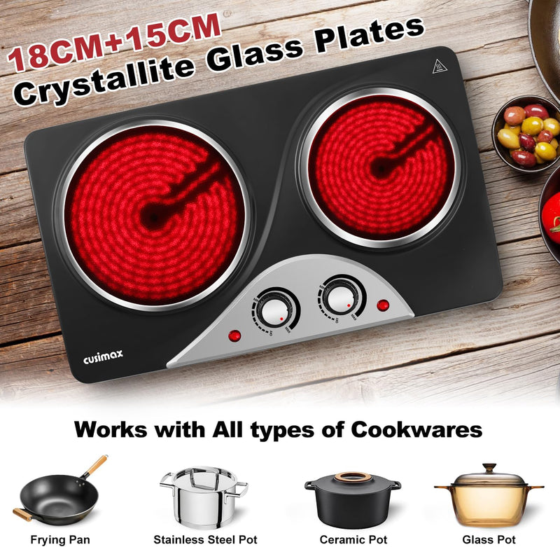 Double Electric Hob Portable Ceramic Hot Plate 2400W