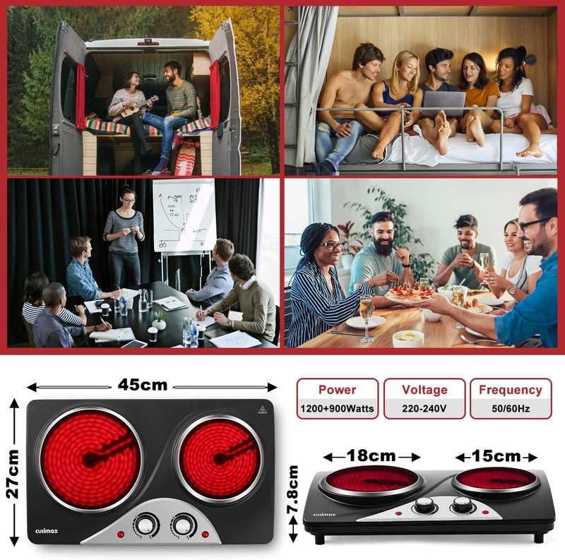 Double Electric Hob Portable Ceramic Hot Plate 2400W