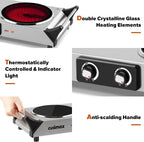 Double Hot Plate 2400W Electric Hob Ceramic Portable