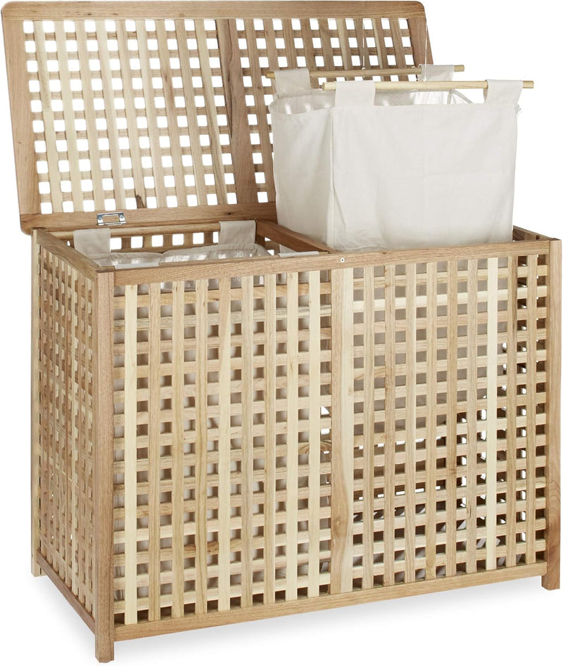 Double Laundry Hamper Basket 2 Part Bin 46.1
