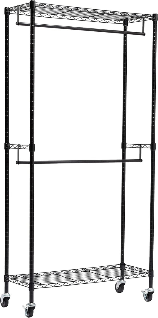 Double Rod Garment Rack Clothes Rail with Height-Adjustable
