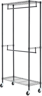 Double Rod Garment Rack Clothes Rail with Height-Adjustable