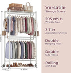 Double Rod Garment Rack Clothes Rail with Height-Adjustable