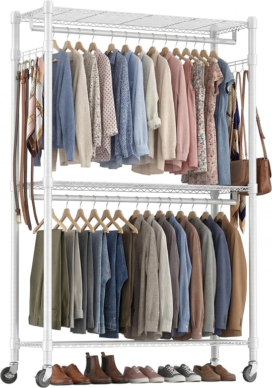 Double Rod Garment Rack Clothes Rail with Height-Adjustable