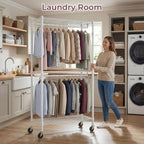 Double Rod Garment Rack Clothes Rail with Height-Adjustable