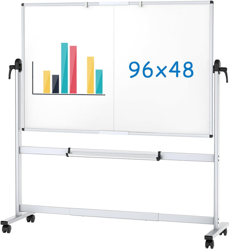 Double Sided Mobile Whiteboard Magnetic Rolling Board 120