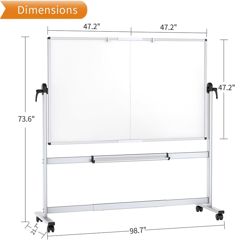 Double Sided Mobile Whiteboard Magnetic Rolling Board 120