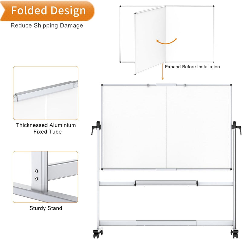 Double Sided Mobile Whiteboard Magnetic Rolling Board 120